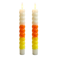 Set of 2 9.75 Inch Candy Corn Spiral LED Taper Candles w/Timers
