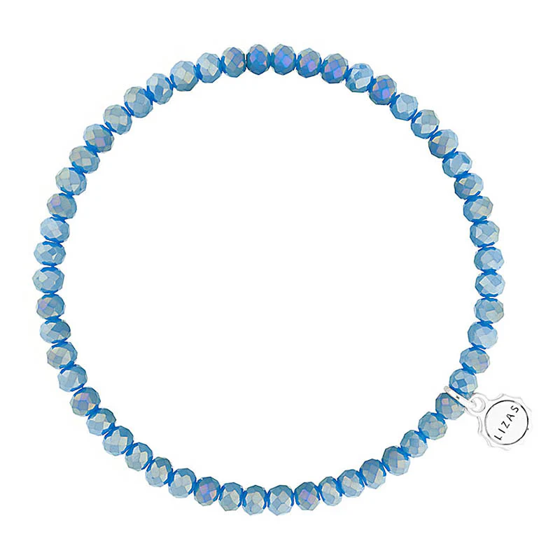 Lizas Quadro Big Bright Colours stretch bracelet with faceted light blue crystal beads.