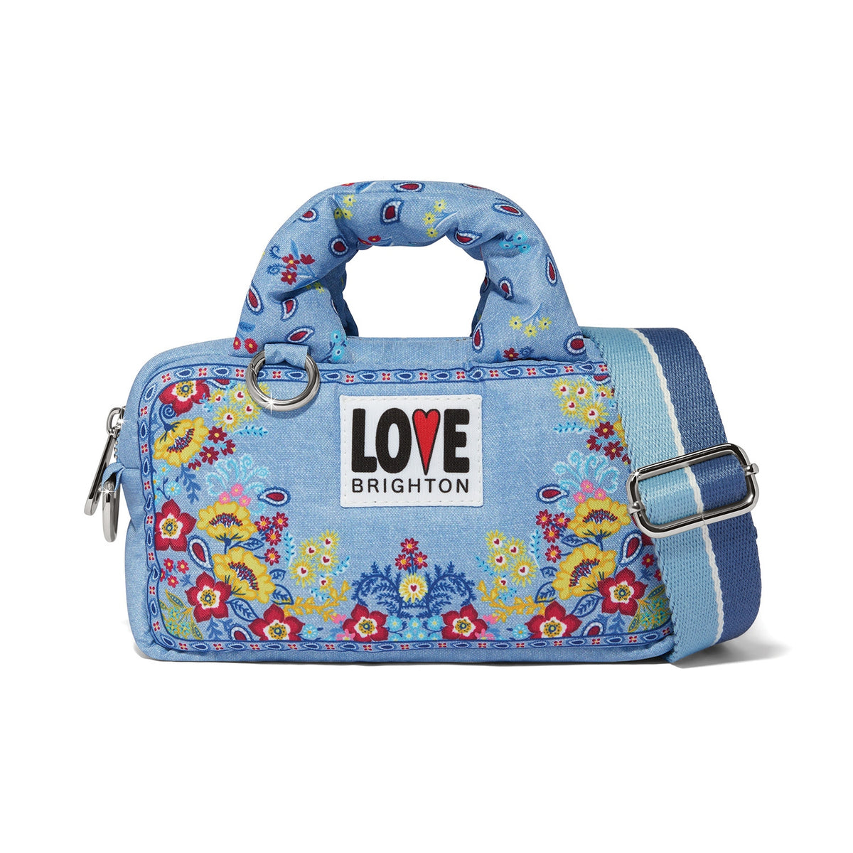 Bandana Love crossbody bag in black with a bandana print pattern.