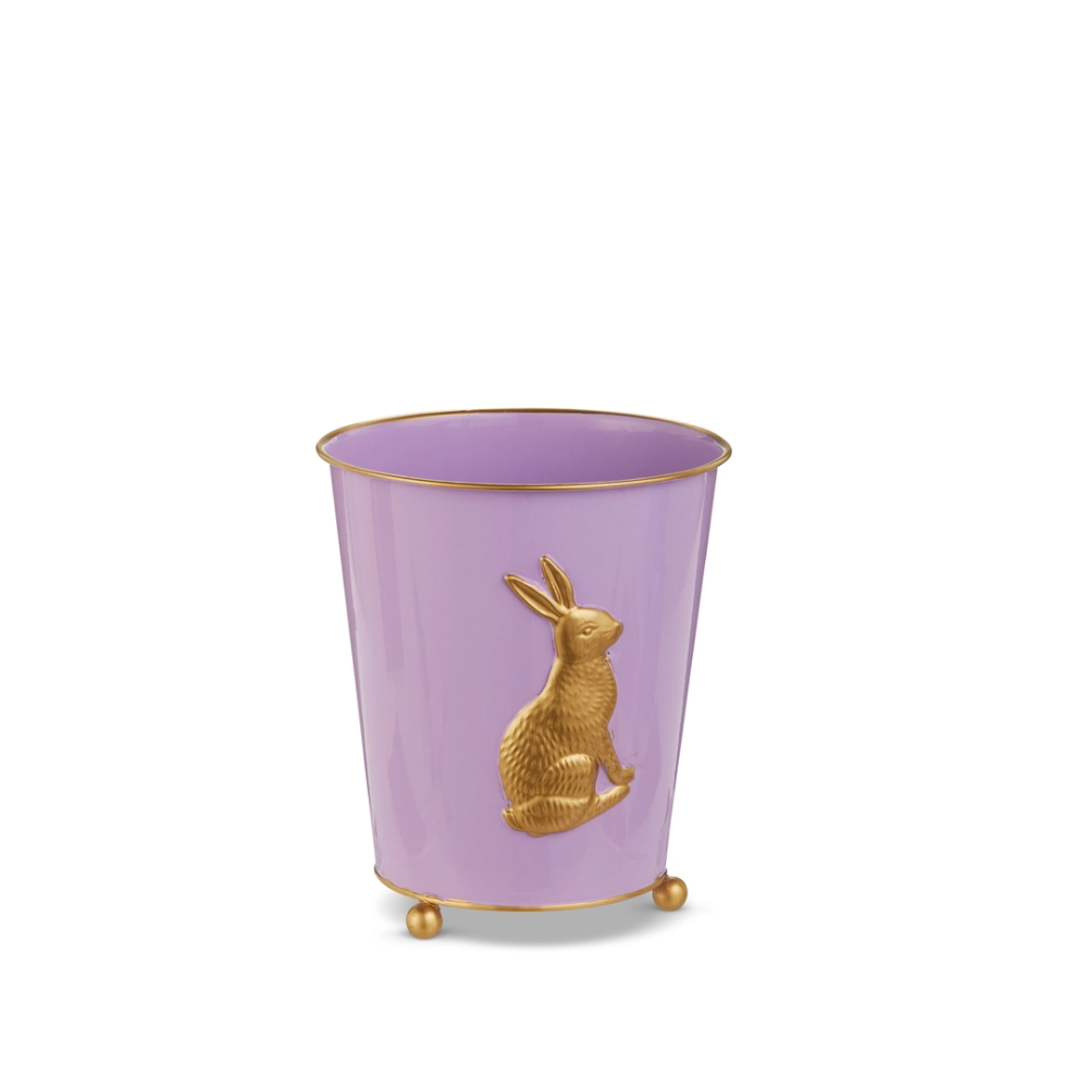 Large iron bunny cache pot with decorative ears measuring 8.25 inches in diameter.