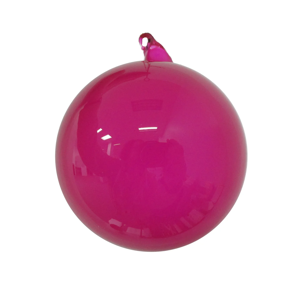 120mm fuchsia glass ball ornament with a high-gloss finish and a top hanging loop.