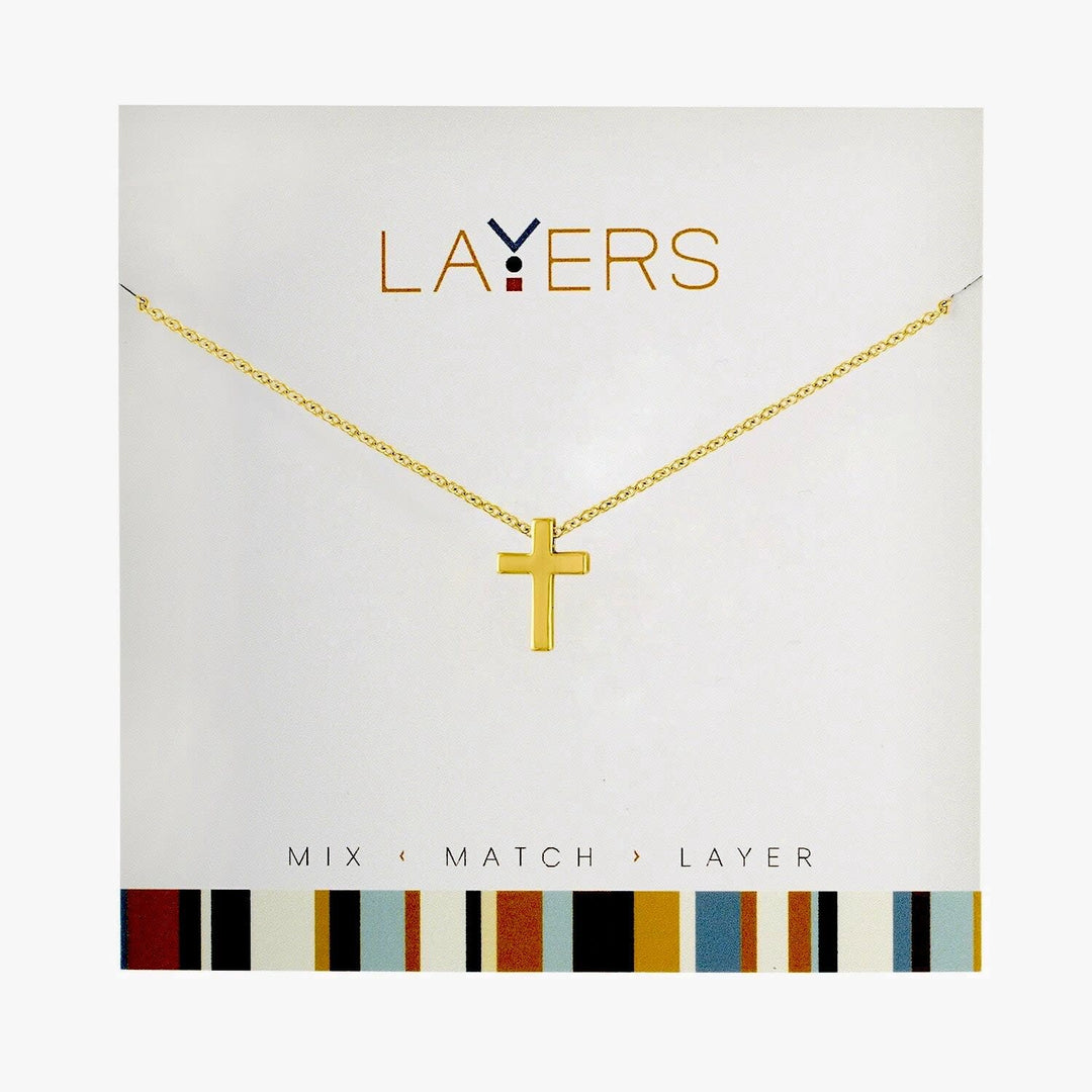 Gold cross layered necklace with hypoallergenic finish