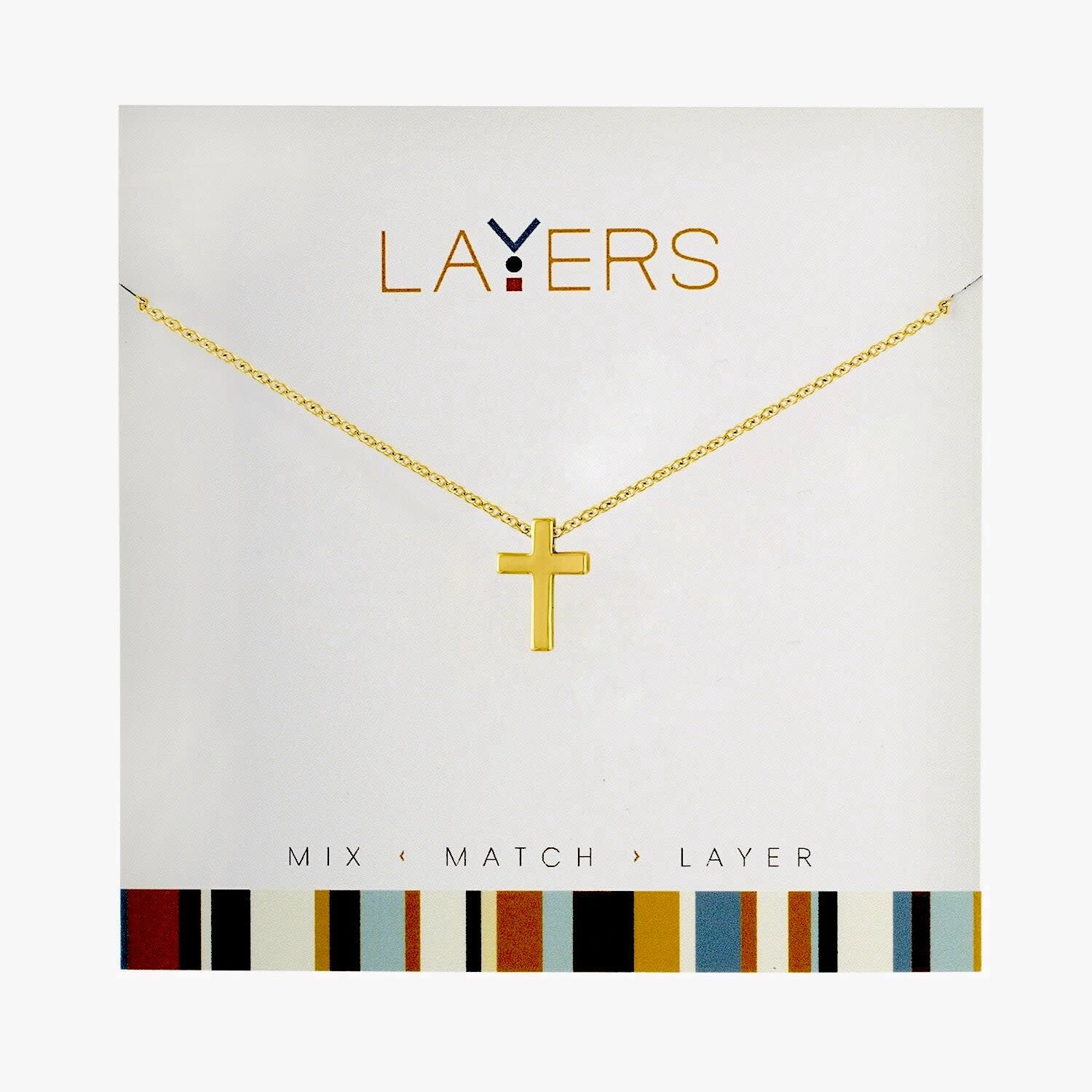 Gold cross layered necklace with hypoallergenic finish