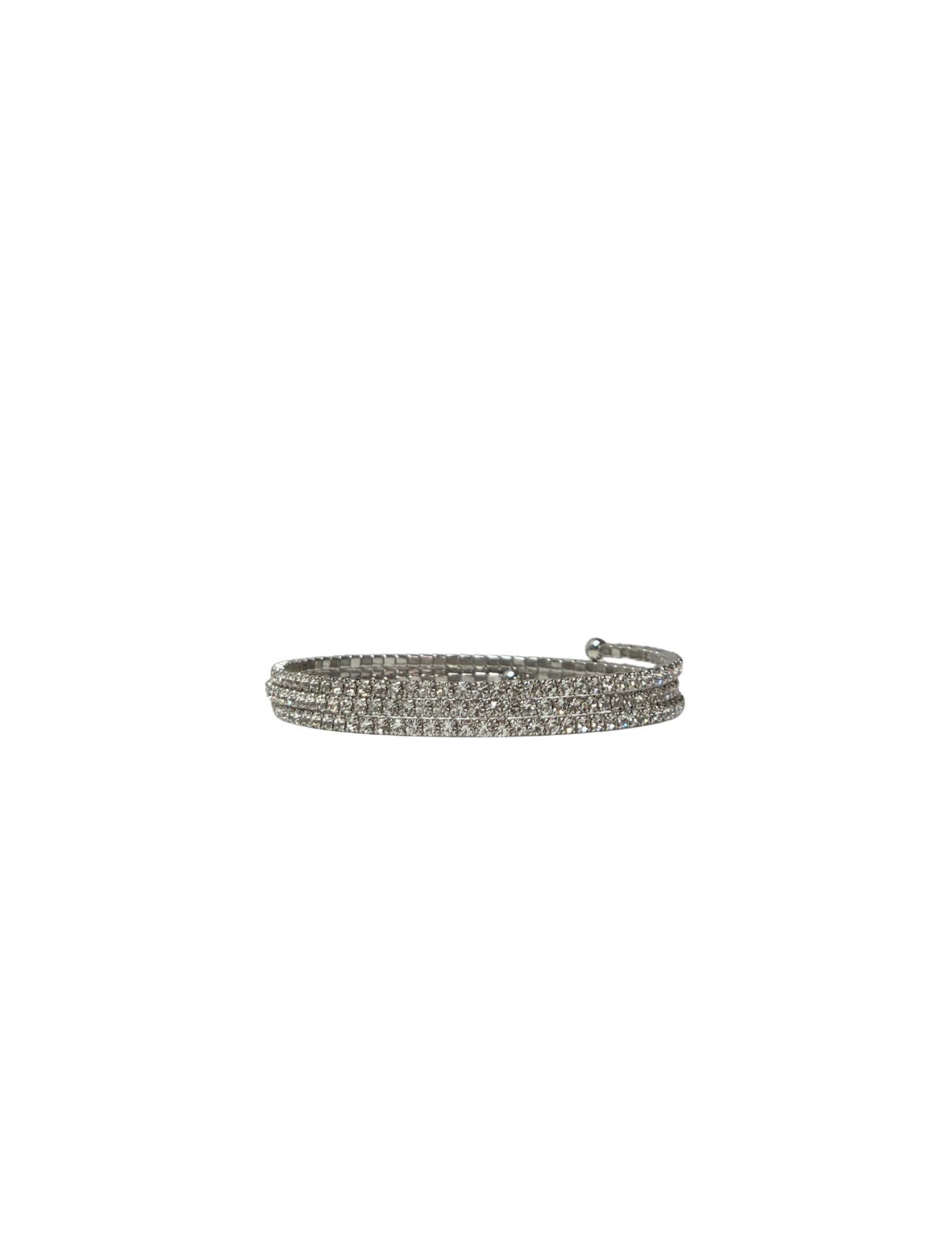 Silver cluster bracelet featuring three rows of sparkling clear crystals on a metallic band.