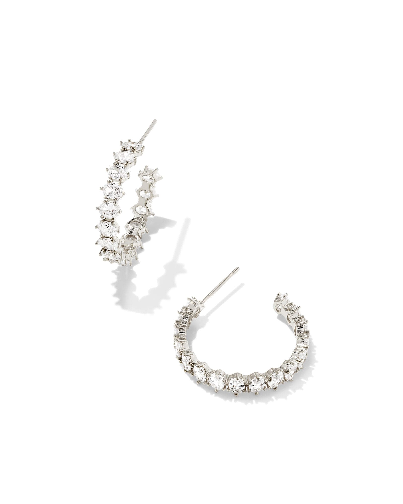 Pair of Cailin Crystal Hoop Earrings in White Crystal with a single row of round-cut stones.