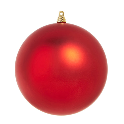 6-inch matte red plastic ball Christmas ornament with a gold cap.