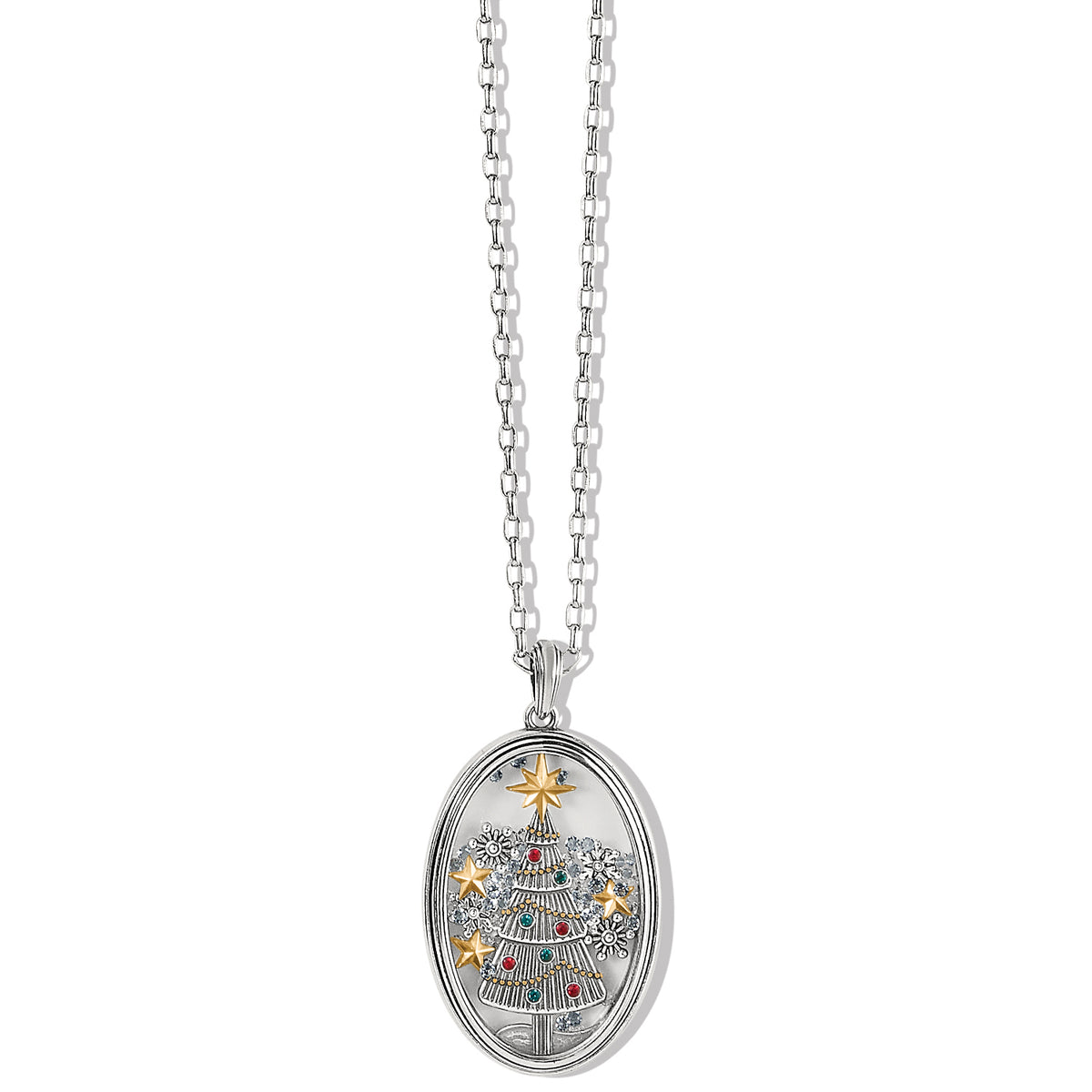 Two-tone crystal shaker necklace with lobster claw clasp on adjustable chain