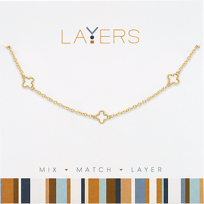 Gold multi-layer quatrefoil necklace with delicate filigree detailing.