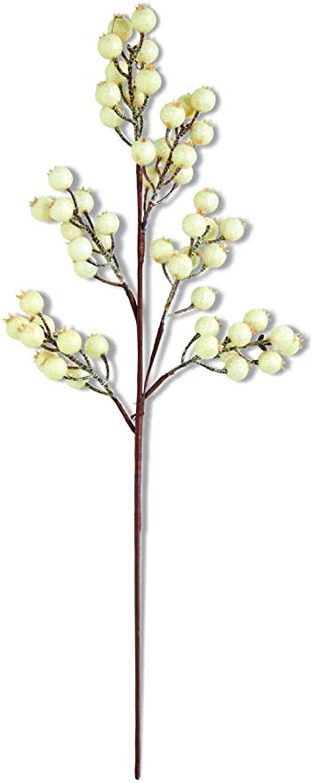White crackle glitter rosehip stem with a natural wood finish