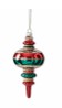 Glass finial ornament in red, gold, and green with a classic silhouette.