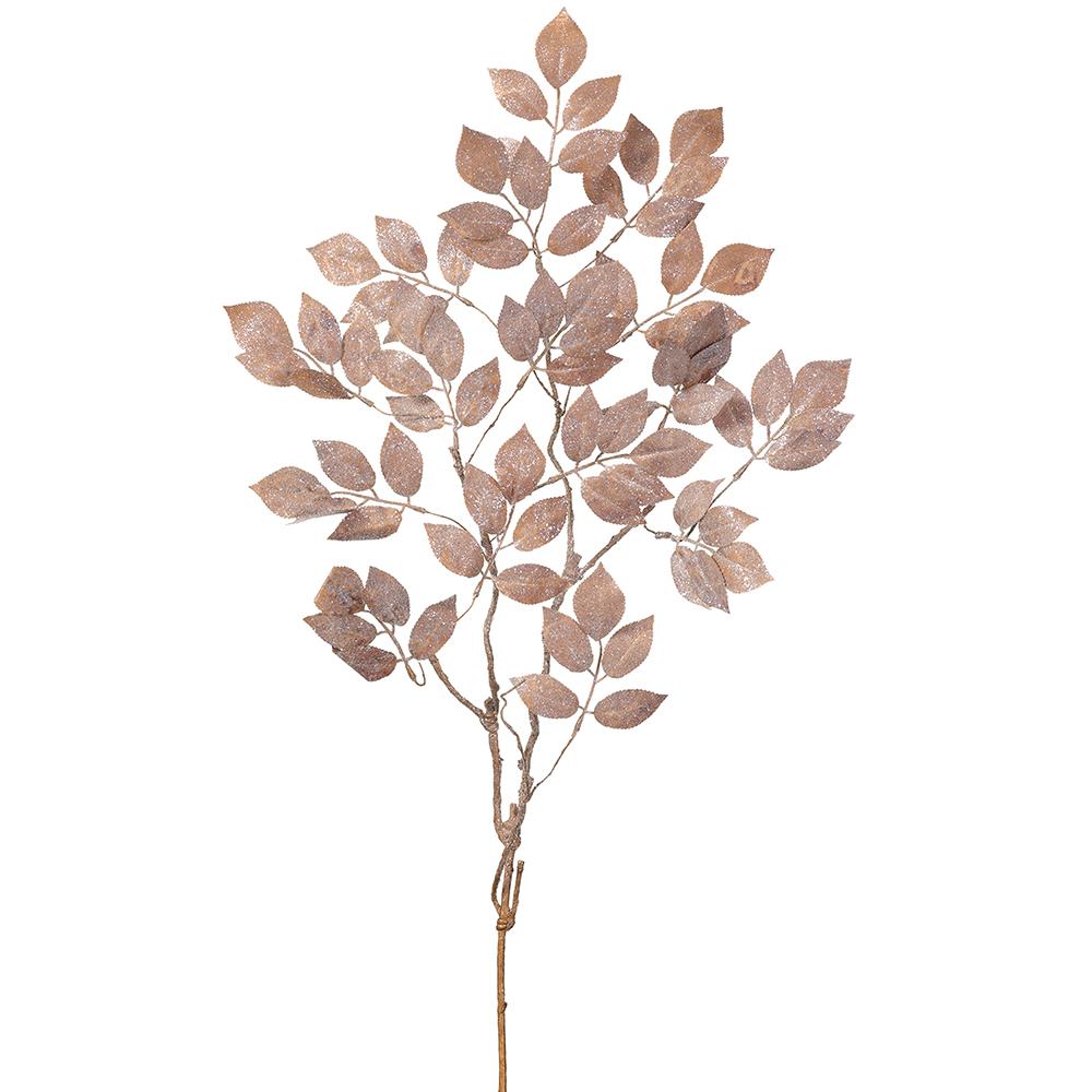 36-inch brown glittered rose leaf spray with multiple branches and shimmering leaves.