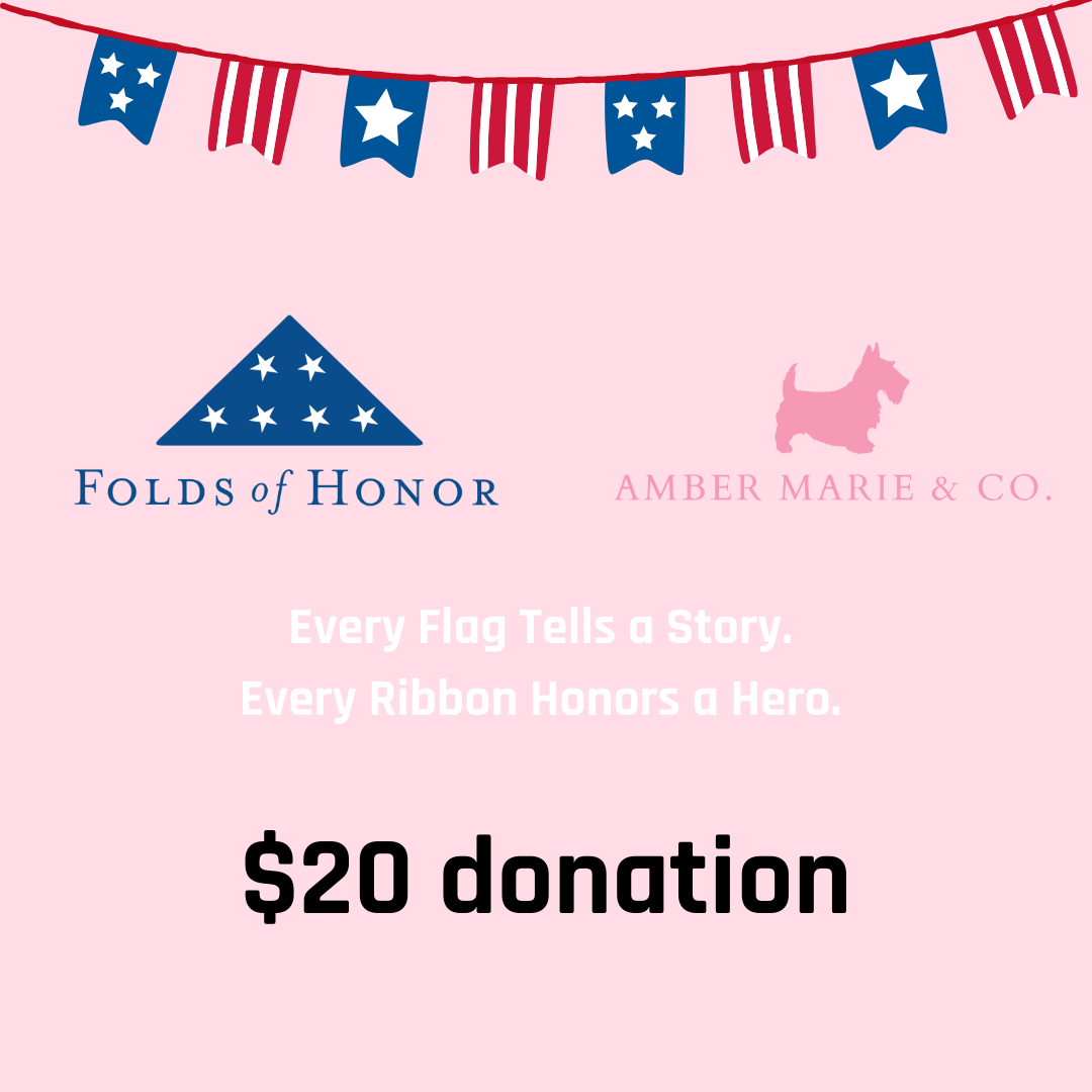 Folds of Honor $20 donation graphic with patriotic bunting and logos.