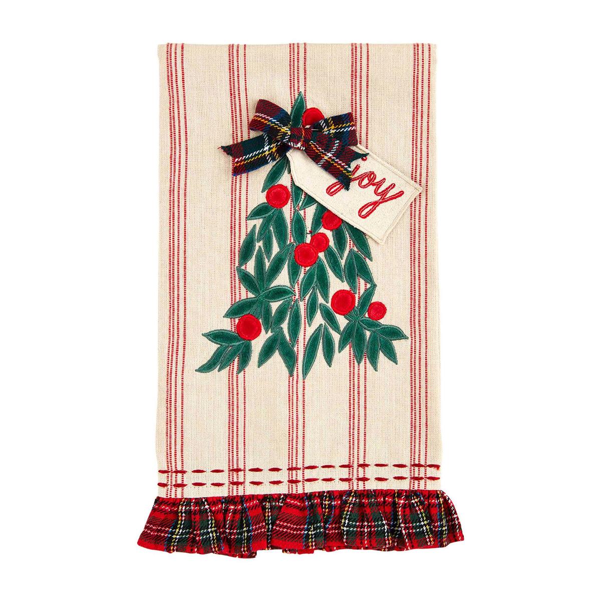 Cotton ruffle towel with velvet applique detailing in a soft neutral tone.