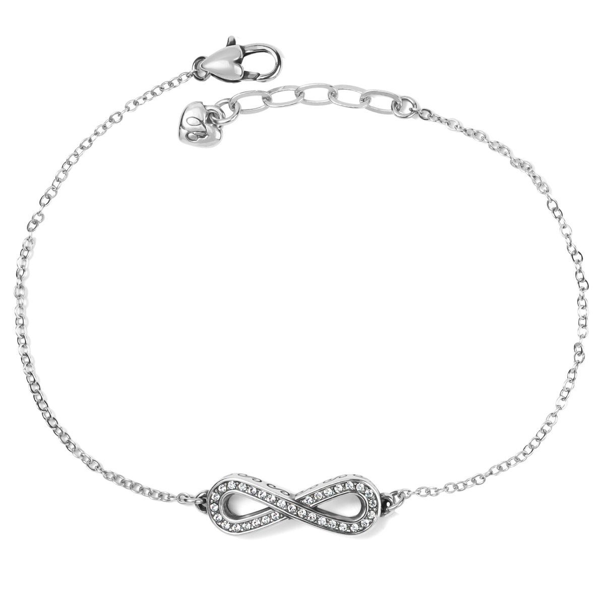 Silver plated Inner Shine Forever Anklet with a crystal-encrusted infinity symbol and lobster claw.