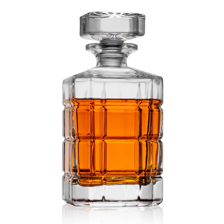 Radius Whiskey Decanter in clear glass with a curved spout.