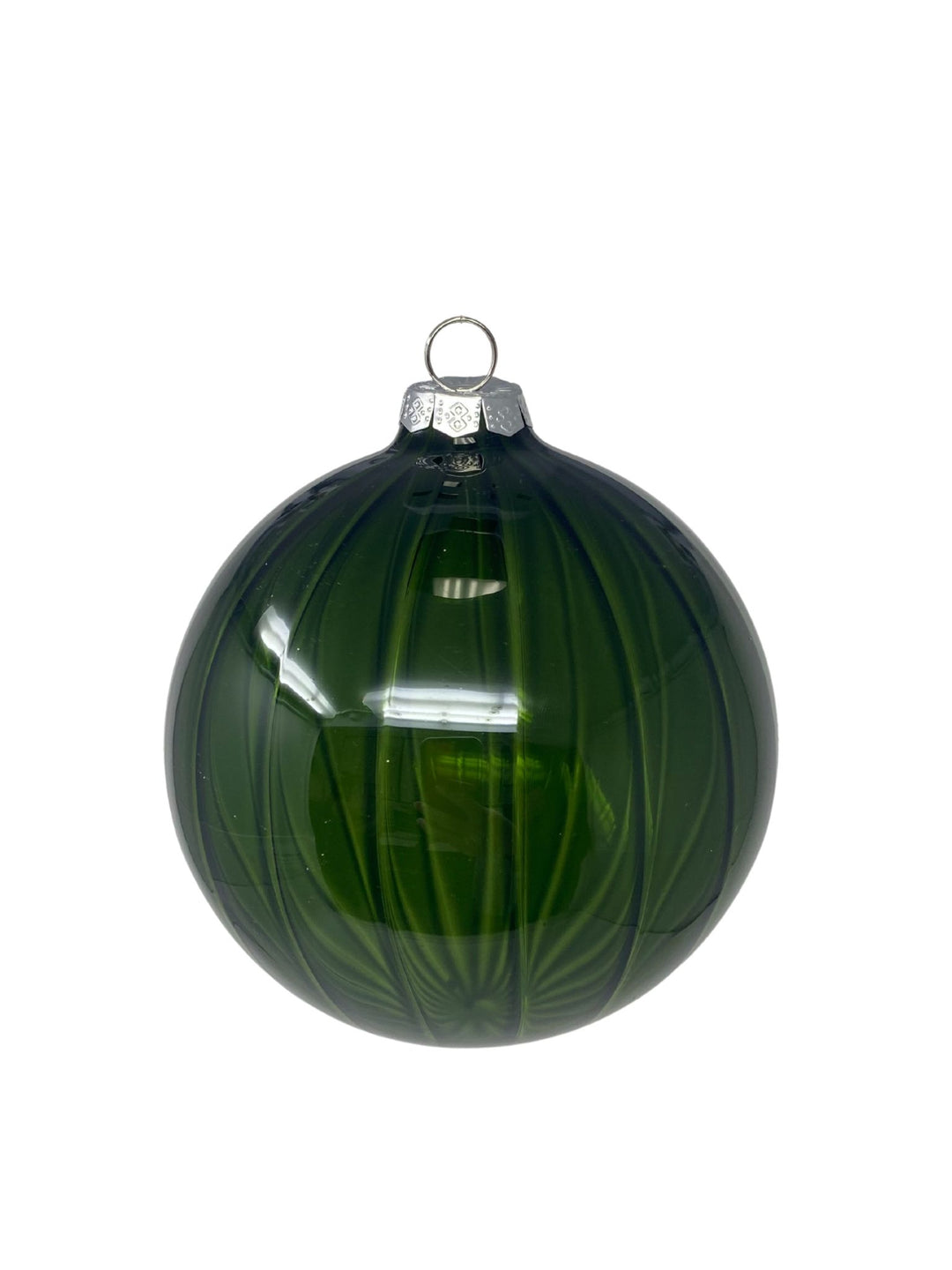 5” Glass  Clear Stripe Ball Ornament