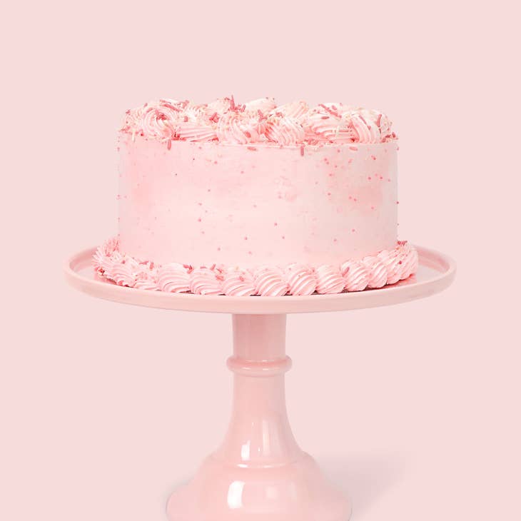 Melamine cake stand with unscrewing two-part base in white finish.