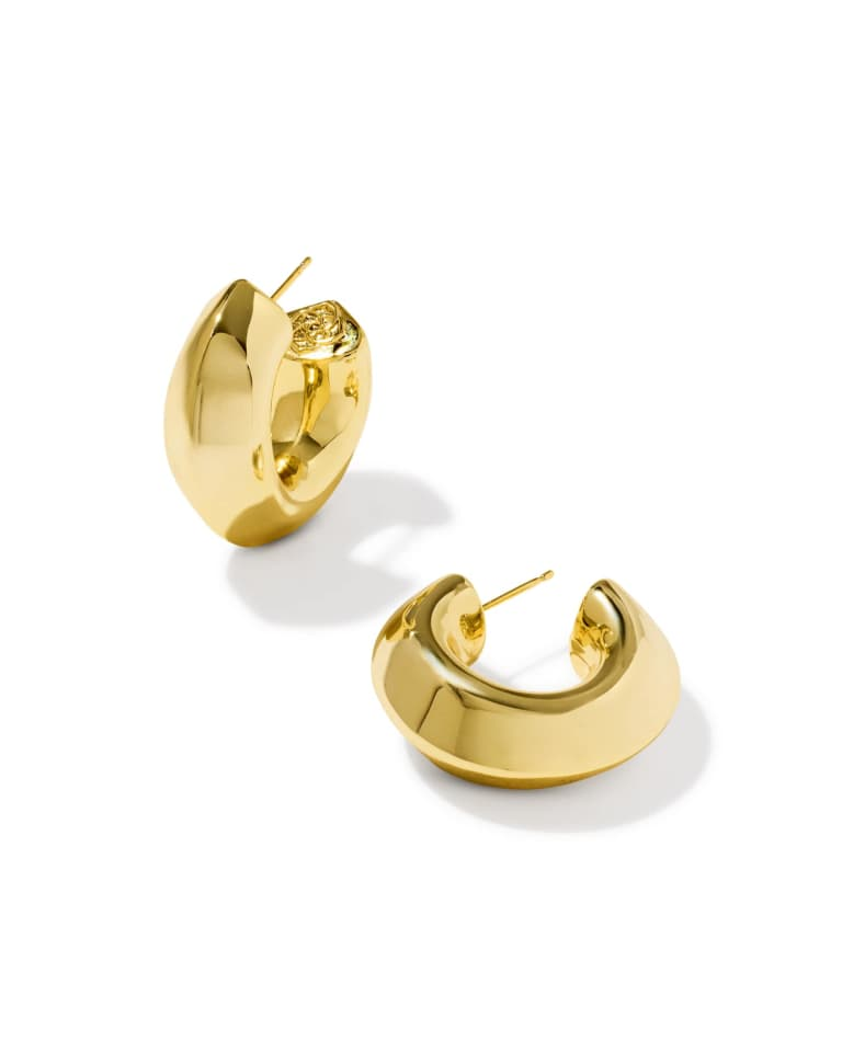 Pair of Embry Hoop Earrings in gold with a thick, smooth, high-shine finish and post closures.