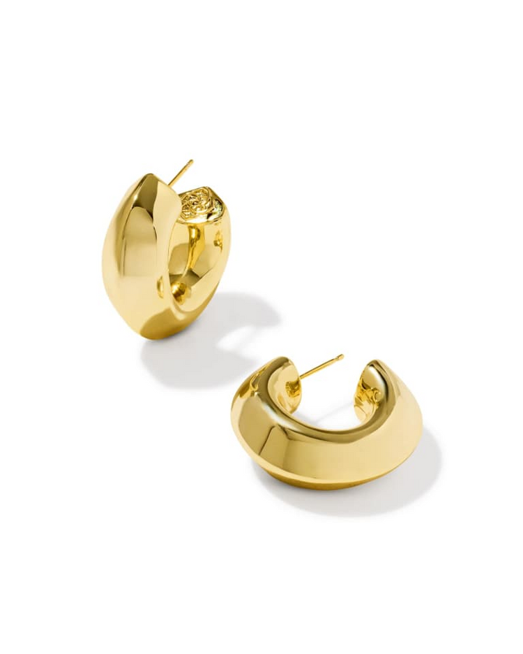 Pair of Embry Hoop Earrings in gold with a thick, smooth, high-shine finish and post closures.