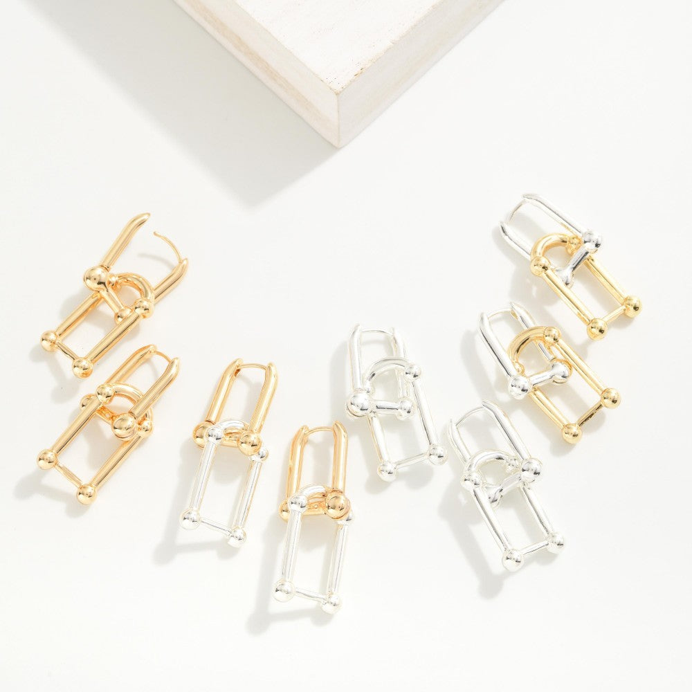 Linked Metal U Chain Hinged Hoop Earrings