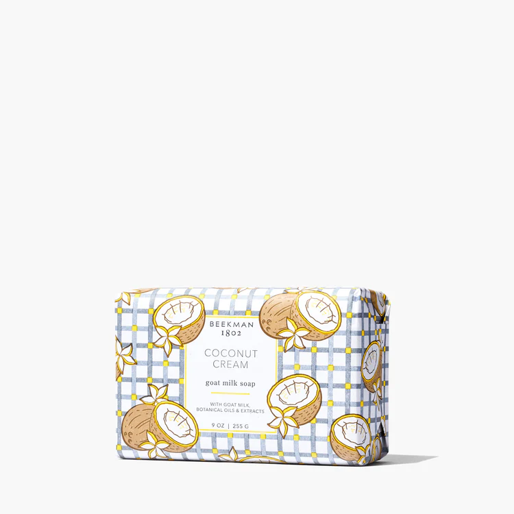 Triple-milled bar soap with a creamy off-white color featuring visible goat milk texture.