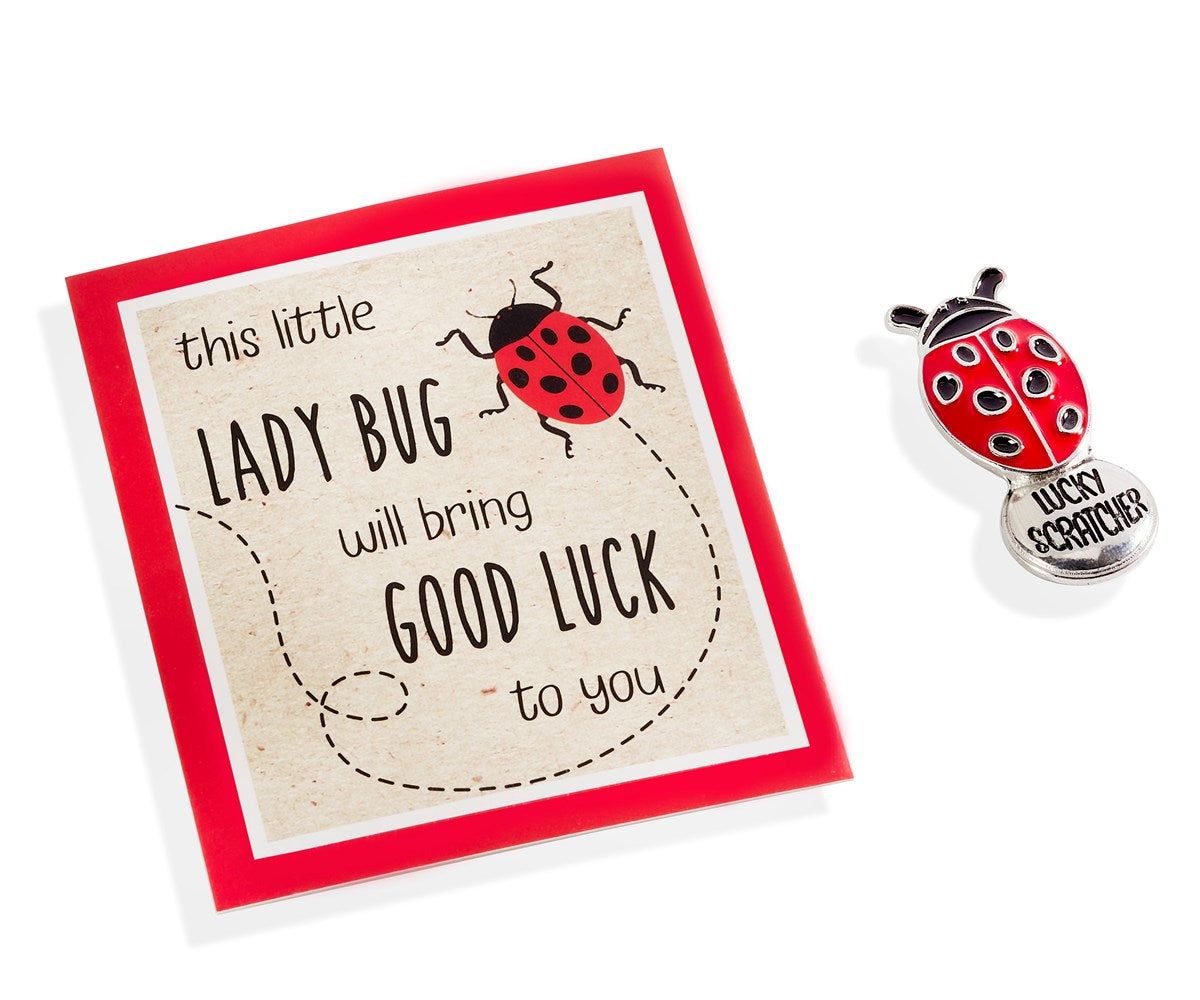 Lady Bug Token pendant featuring a red acrylic ladybug on an alloy bail.