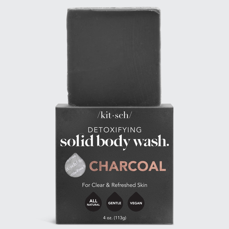 Charcoal Detoxifying Body Wash Bar with natural fragrance in a zero-waste bottle-free design