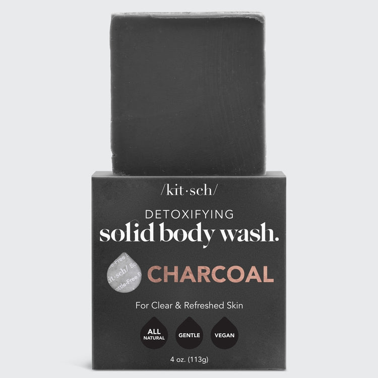 Charcoal Detoxifying Body Wash Bar with natural fragrance in a zero-waste bottle-free design