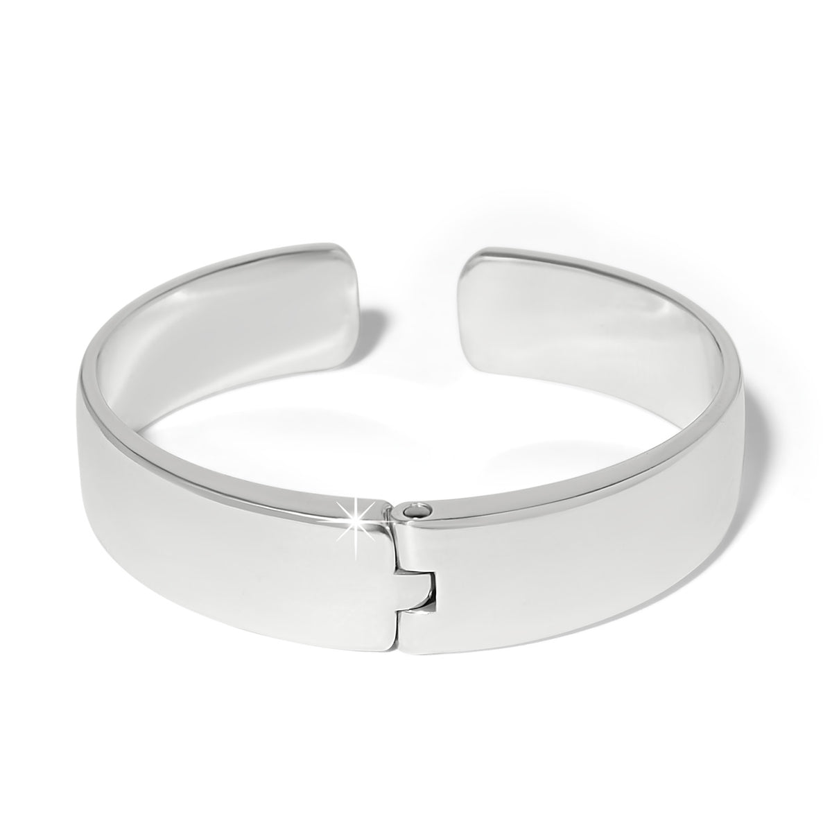 Silver-plated hinged bangle with blue crystals featuring the message 'Be yourself'