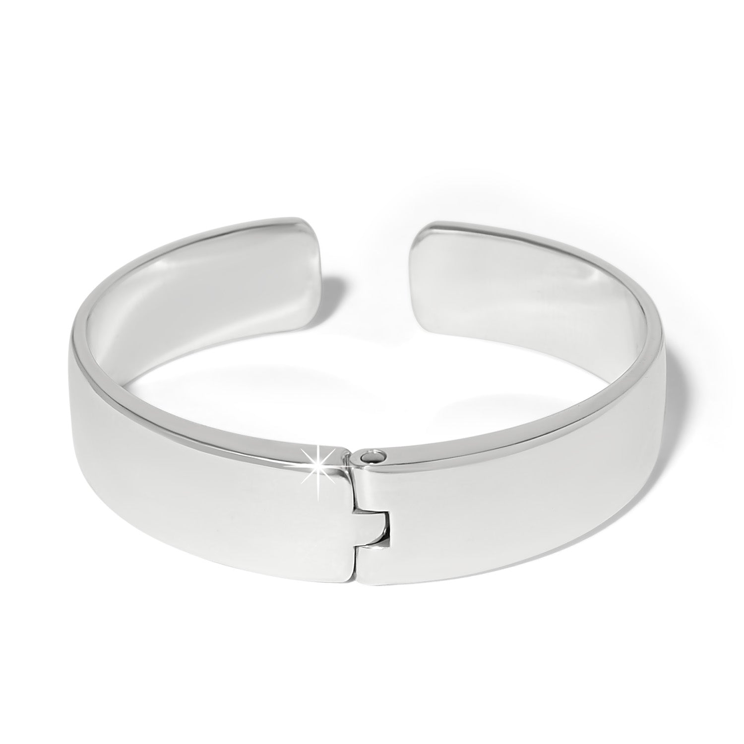 Silver-plated hinged bangle with blue crystals featuring the message 'Be yourself'