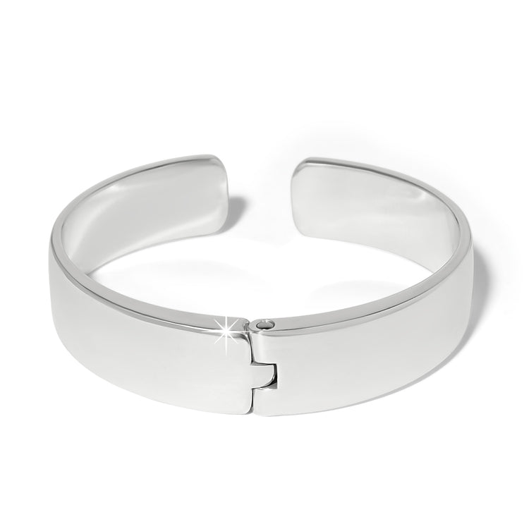 Silver-plated hinged bangle with blue crystals featuring the message 'Be yourself'