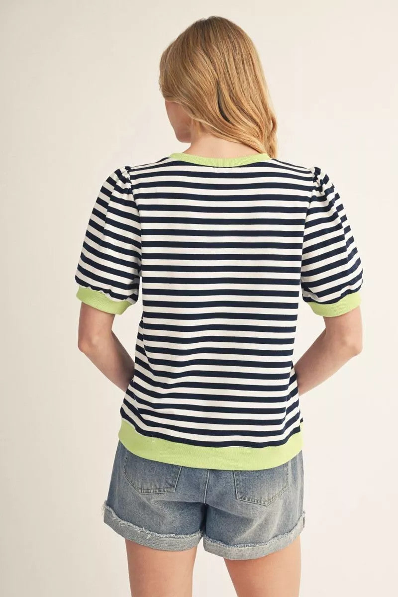 Avery Short Puff Sleeves Stripe Top