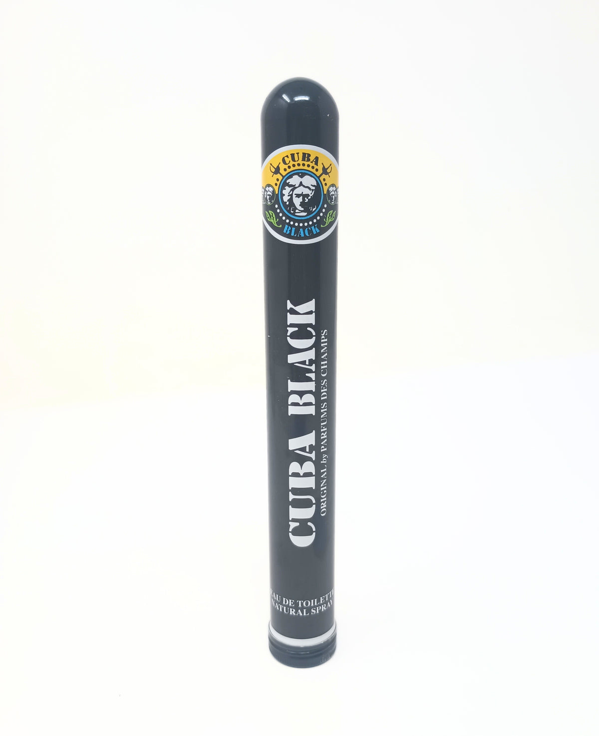 Cigar-shaped bottle of Cuba Black Eau de Toilette natural spray for men.