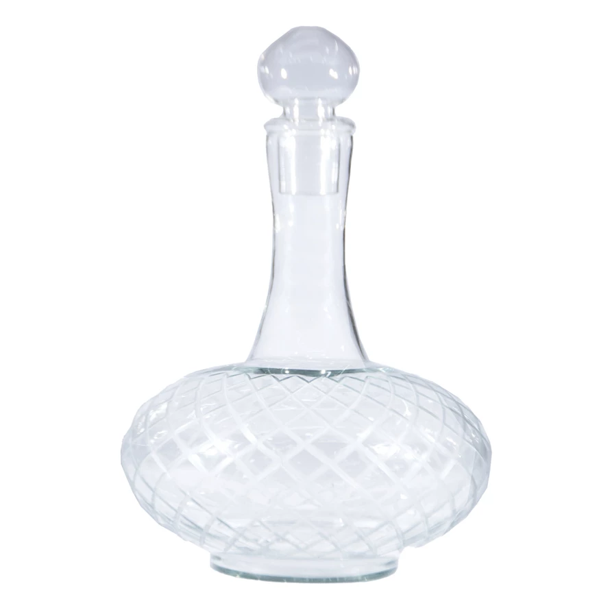 3.5-quart round etched glass decanter with matching stopper