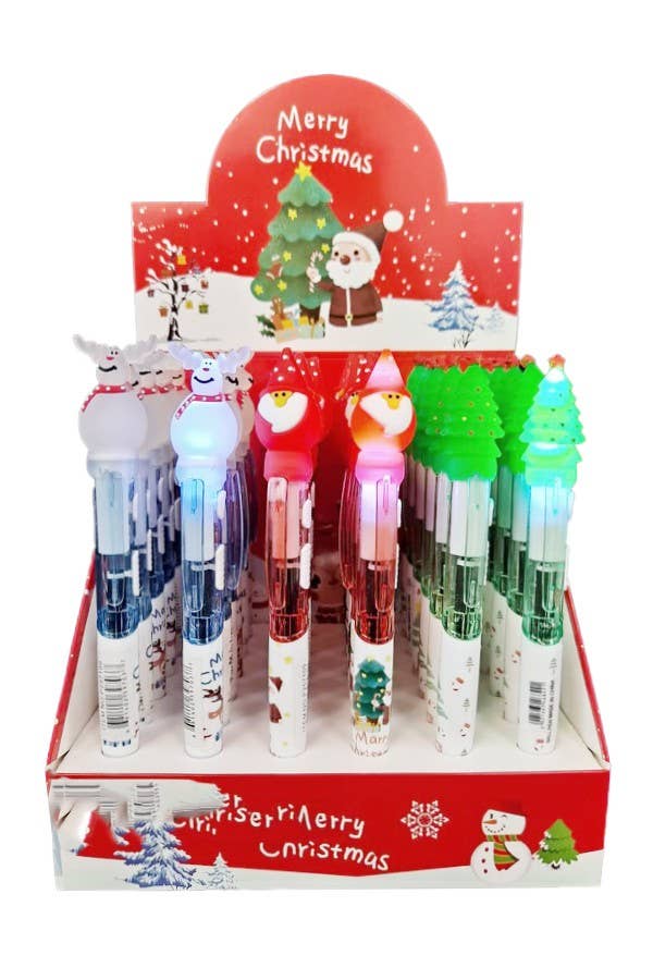 LED lit Christmas ball point gel ink pen with festive red body