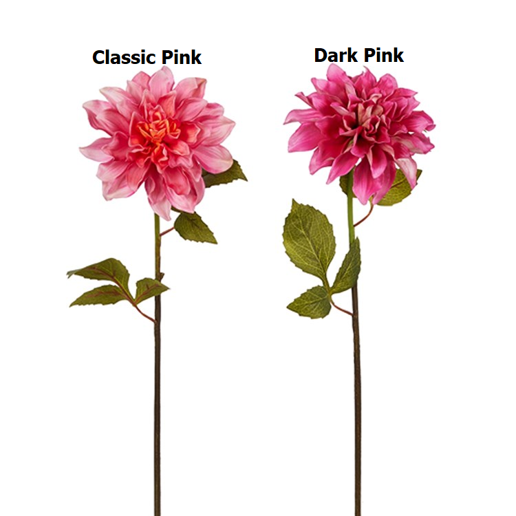 Pink floral foam stem with plastic leaves measuring 21 inches long