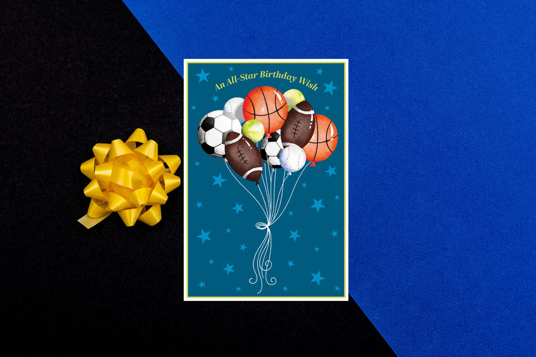 Jane birthday sport balloons with embossed All-Star wish text