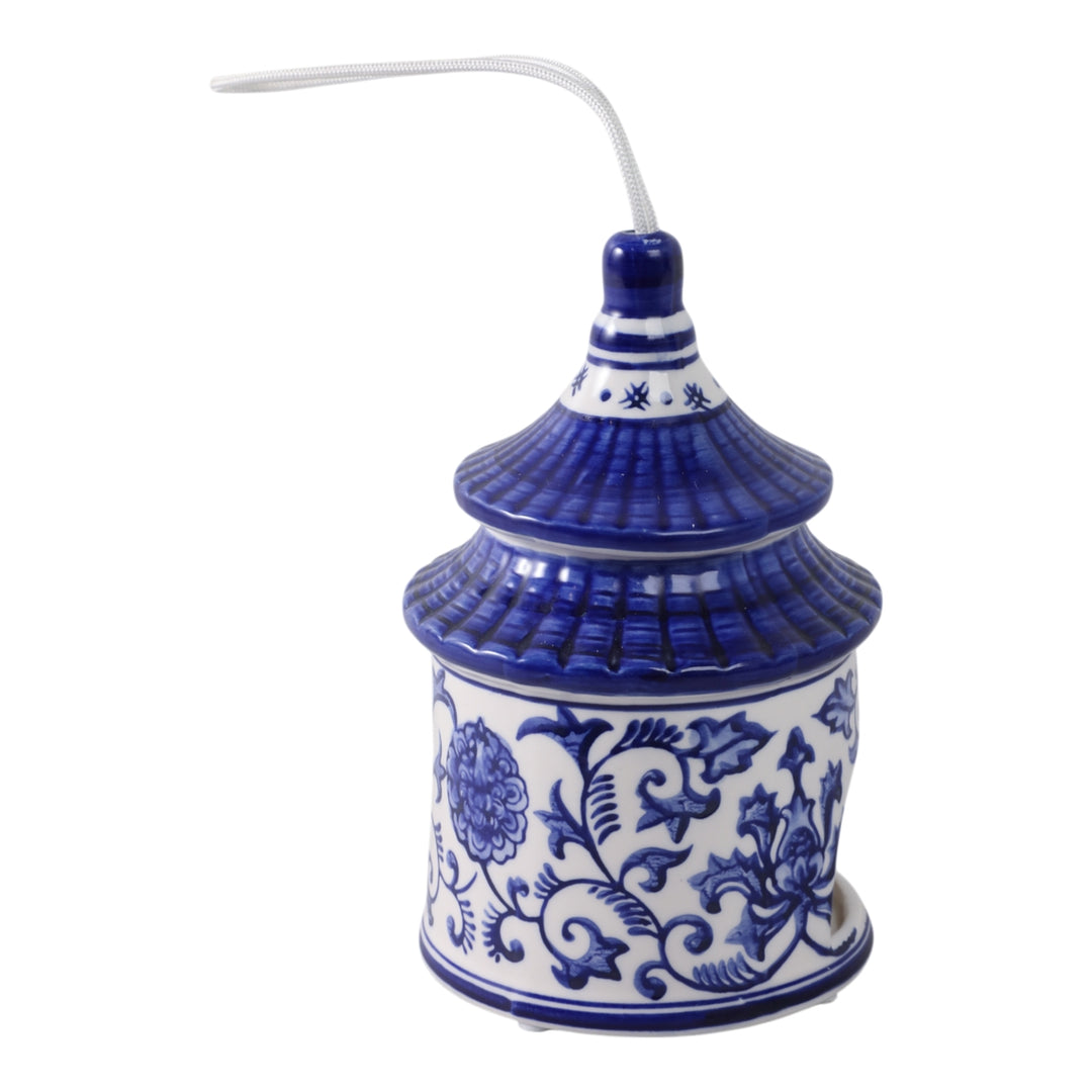 White/Blue Ceramic Chinoiserie Pagoda Bird House