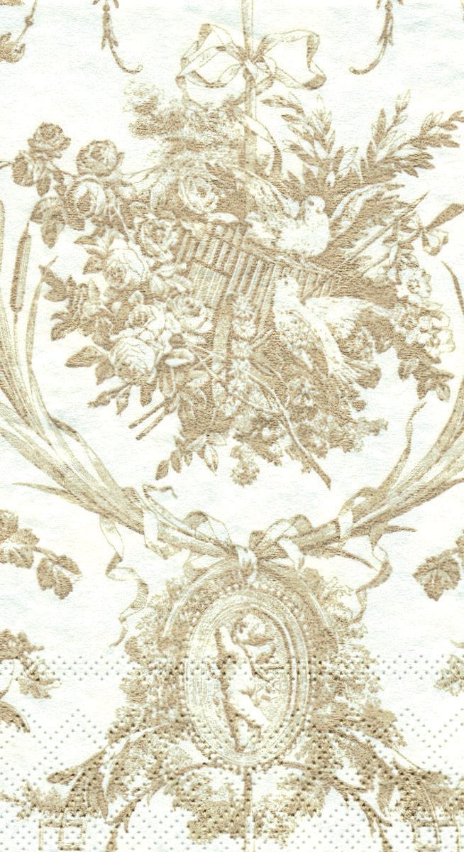 Triple-ply paper guest towel in white with a subtle printed pattern.