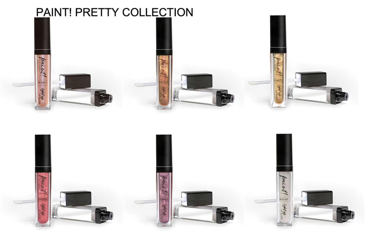 Six shades of Paint Pretty Light Up Lip Gloss with built-in mirrors and LED lights in the caps.