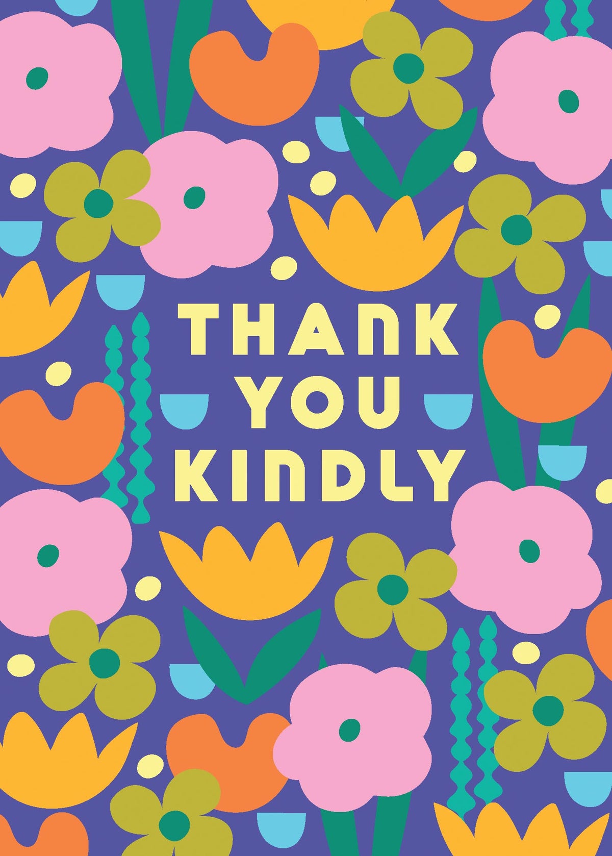 Thank You Kindly greeting card featuring a playful colorful pattern on the front with blank inside pages.