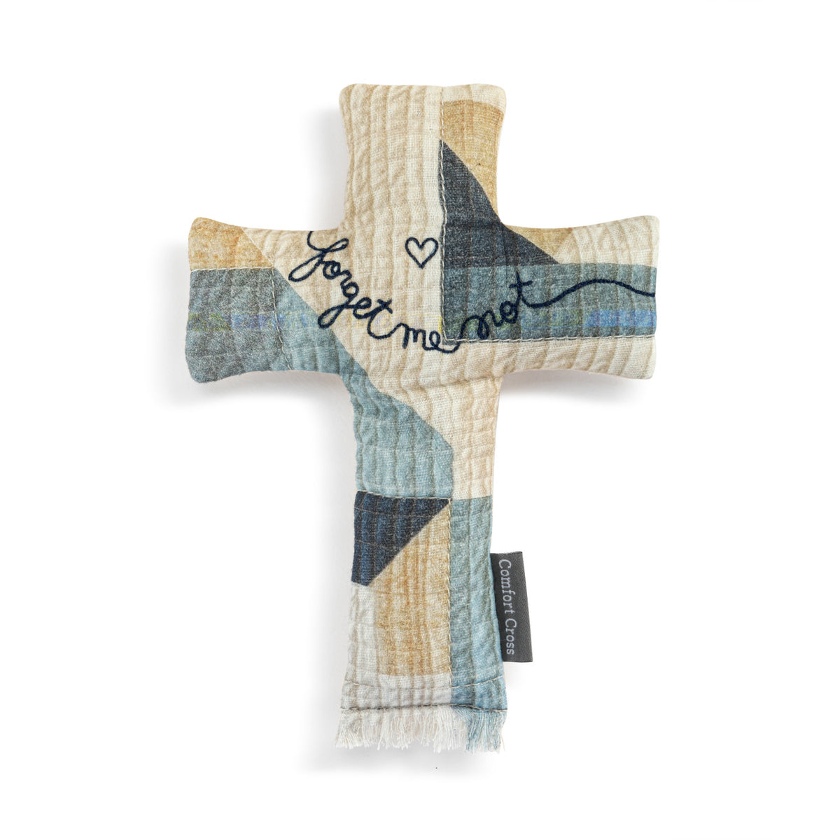 Comfort Cross decorative pillow with cotton cover, polyester fiberfill stuffing, bead accents, and a natural neutral tone.