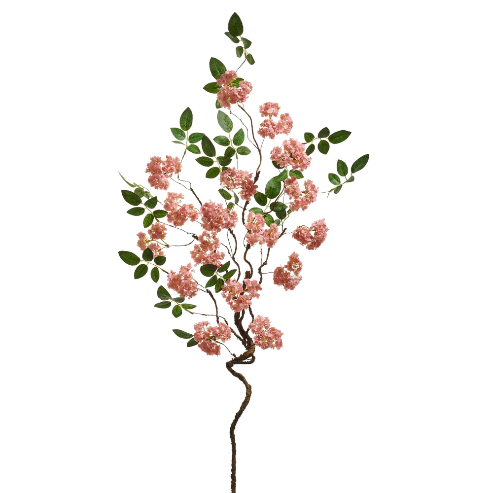 41-inch pink polyester artificial blossom branch with a natural curved silhouette.
