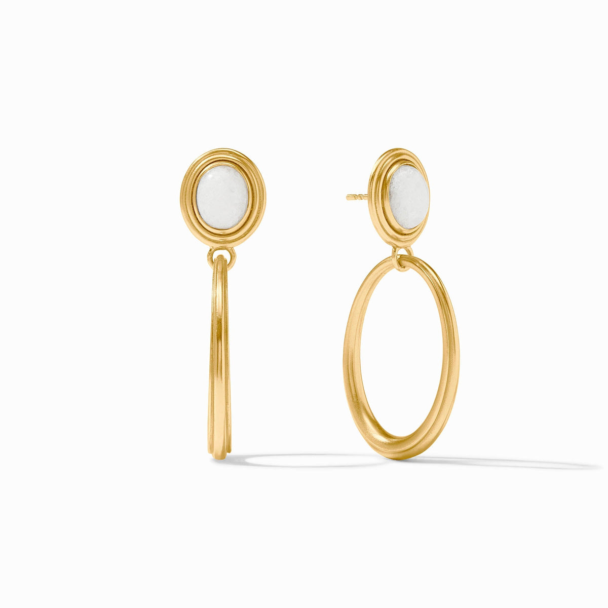 Portofino Statement Earring: 24K gold-plated post with jade stone drop measuring 1.8 inches.