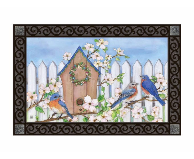 Rectangular recycled rubber doormat tray with non-slip backing.