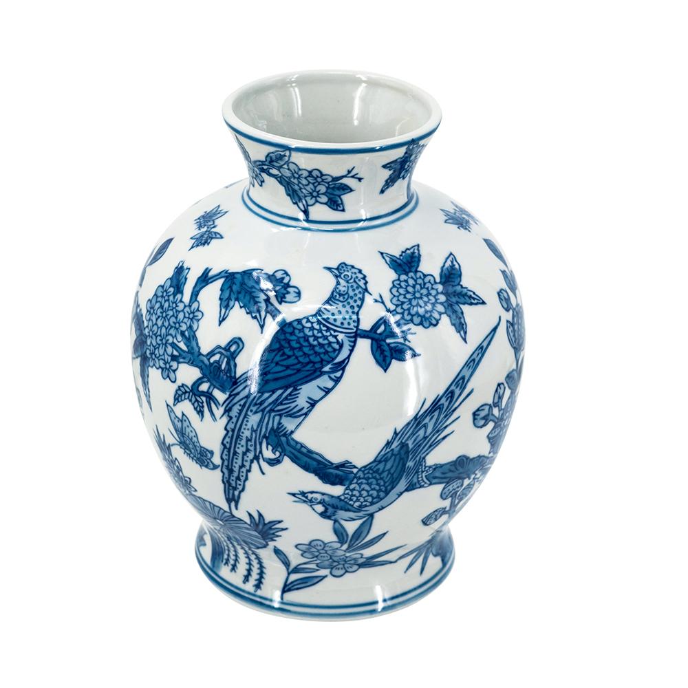 Blue white porcelain teardrop vase with nature-inspired organic shape