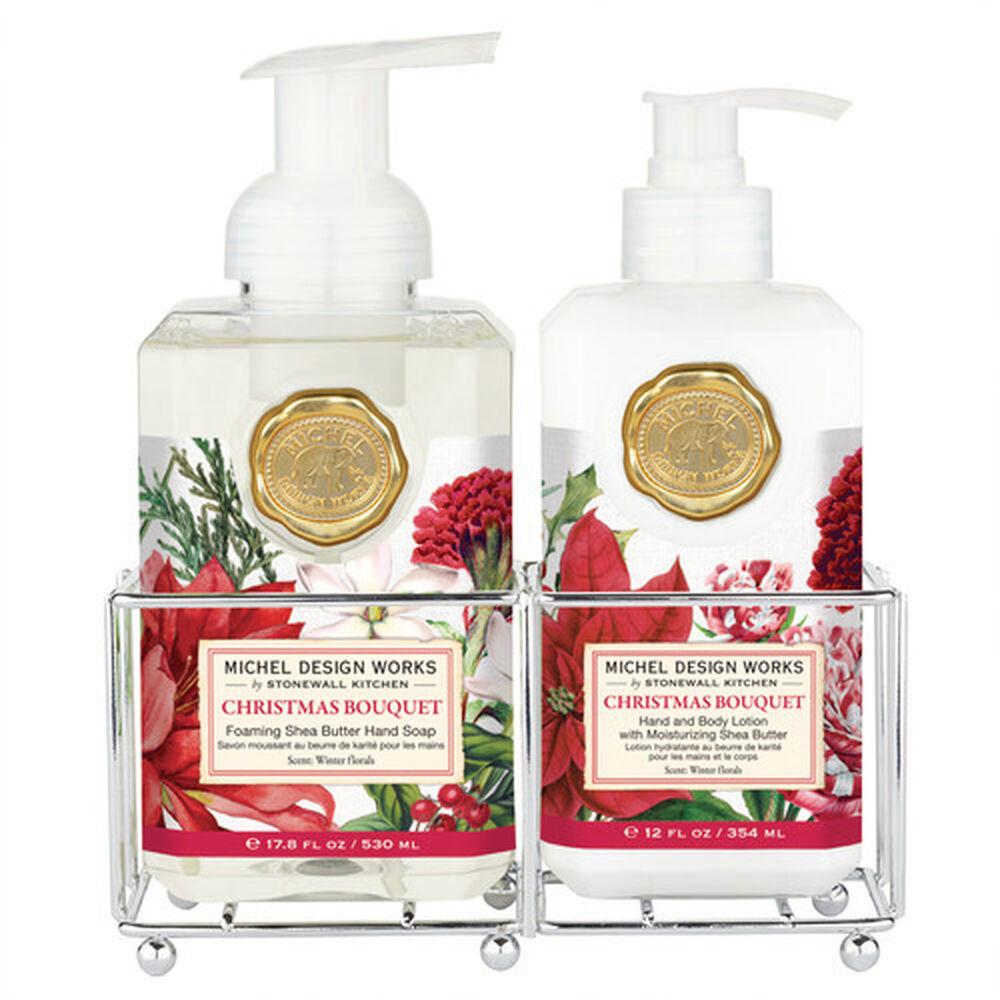 Foaming hand soap bottle next to a lotion pump dispenser in neutral tones.