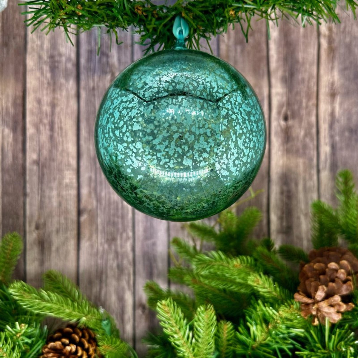 Hand-blown mercury glass ornament with vintage silver finish
