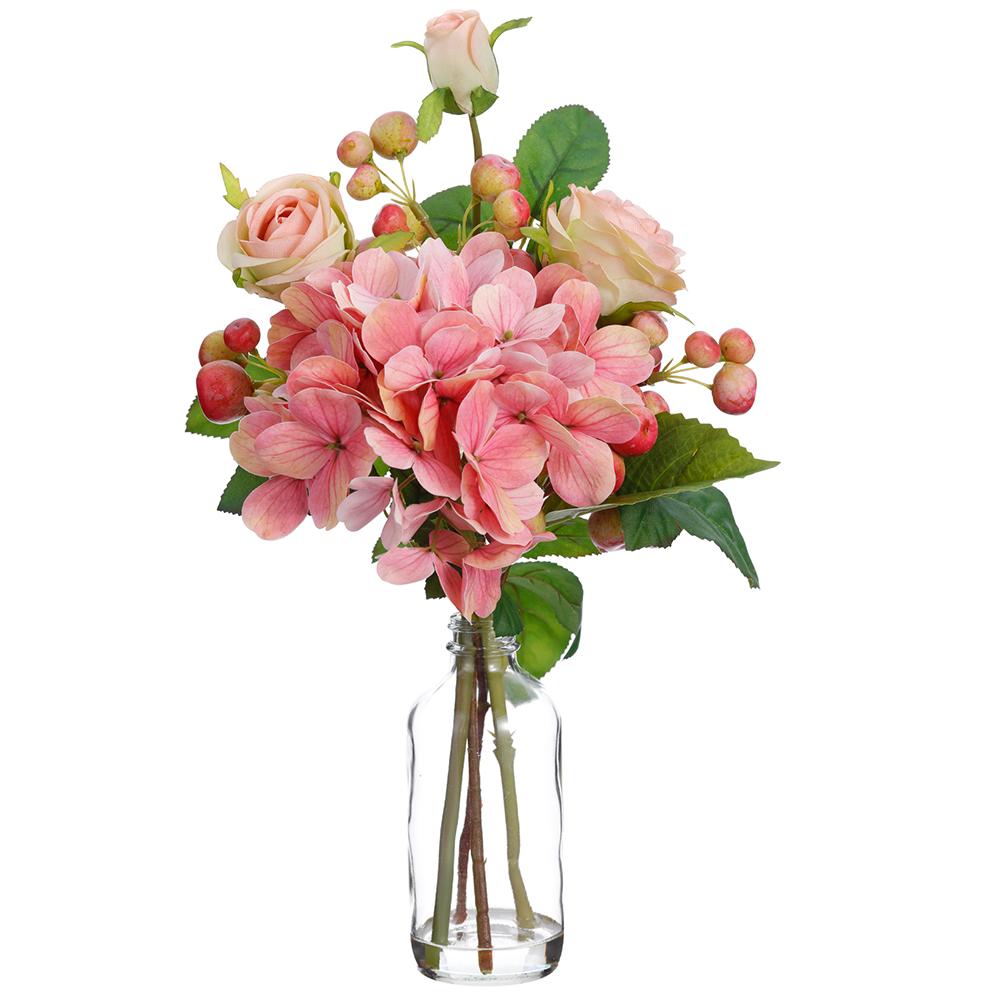 14.5" Rose/Hydrangea In Vase