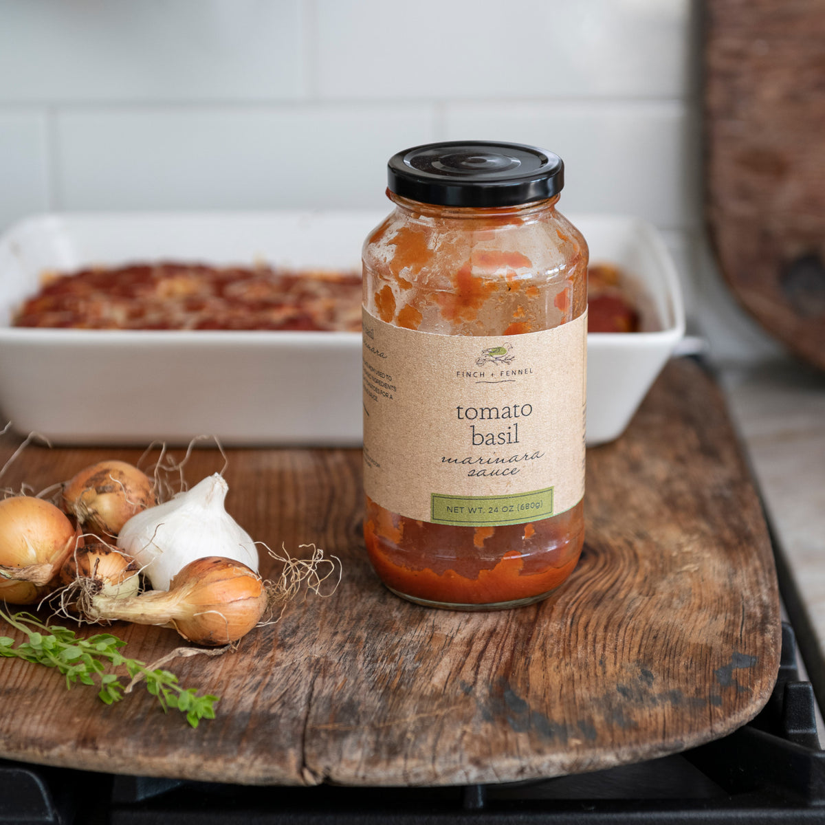 Bottle of Tomato Basil Marinara Sauce with red label